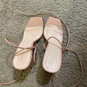 Prettylittlething nude strappy heels Size 7